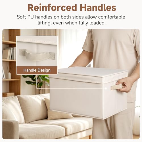 Fabric Storage Bins with Lids (Cream White / Jumbo)
