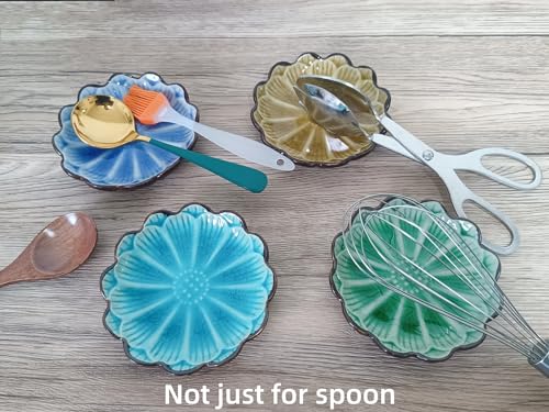 Ceramic Spoon Rest for Stove Top (Cracks Deco, Fall yellow)