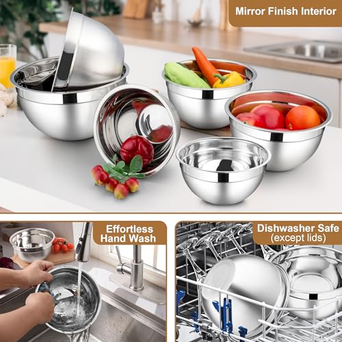 6 PCS Stainless Steel Mixing Bowls with Visible Lids for Cooking (12 Count)