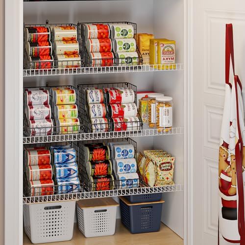 Stackable Can Organizer for Pantry with 2 Adjustable Dividers (28 Count)