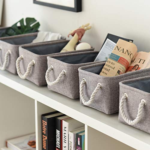 Foldable Small Storage Baskets with Strong Cotton Rope Handles [6 (Grey / 6PCS/Small -11.8Lx7.9Wx5.2H)