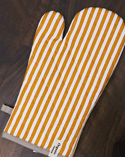 Cotton Oven Mitts Set of 1 with Hanging Loop Non (7x13 inches / Stripe Yellow)