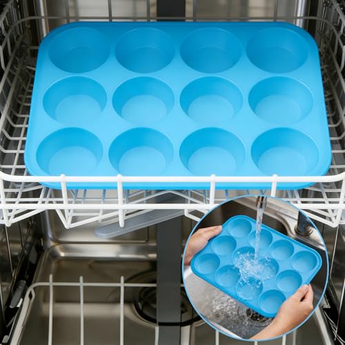 2Pack Silicone Muffin Pans with Metal Reinforced Frame (2Pack Blue)