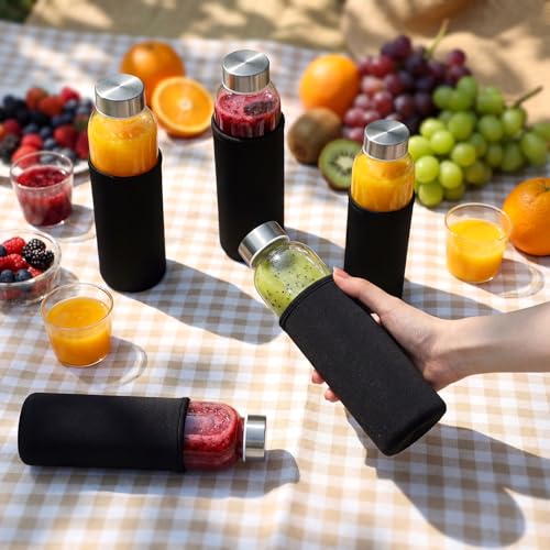 12 Pack Glass Water Bottles with Sleeves (Low Profile / Black)