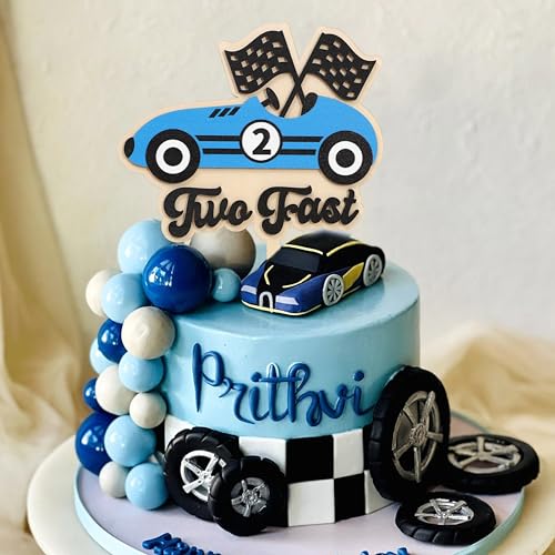 Wooden Two Fast Cake Topper (Twofast-blue)