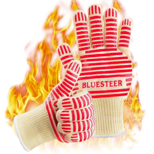 Heat Resistant Oven Gloves with Fingers (Red / One Size Fits Most)