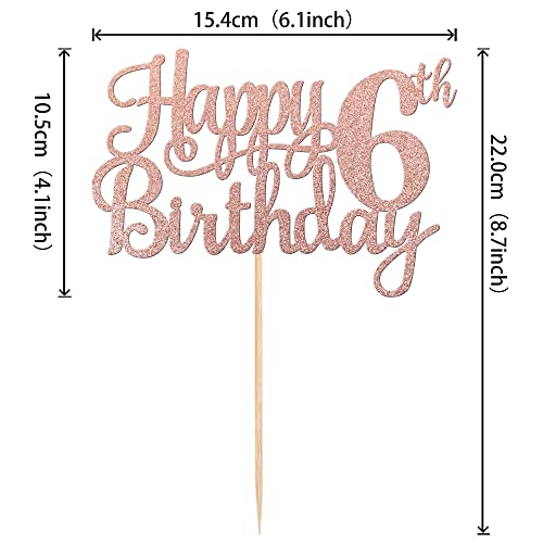 1 PCS Happy 6th Birthday Cake Topper Glitter Cheers to 6 Years Cake Pick Number 6 Fabulous Cake Decoration for 6th Birthday Party Decorations Supplies Rose Gold