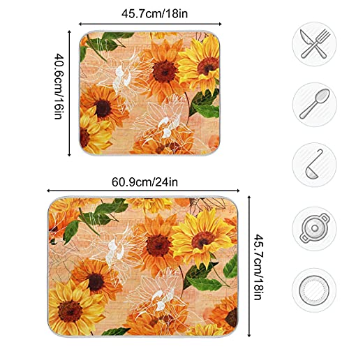 Super Absorbent Dish Drying Mat (Watercolor Sunflowers / 16" x 18")
