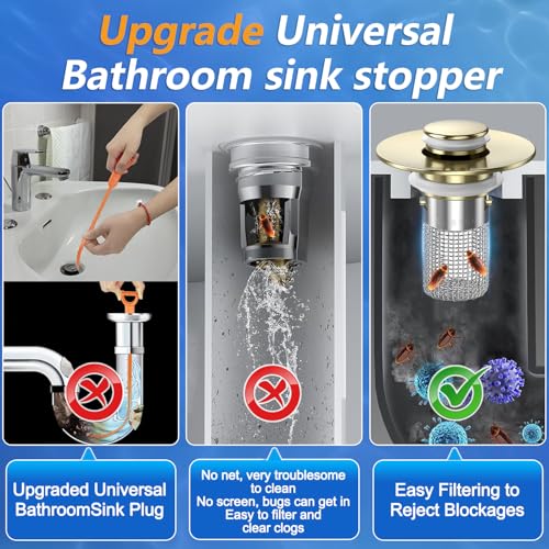 Bathroom Sink Drain Strainer (Brushed Gold (4pcs))