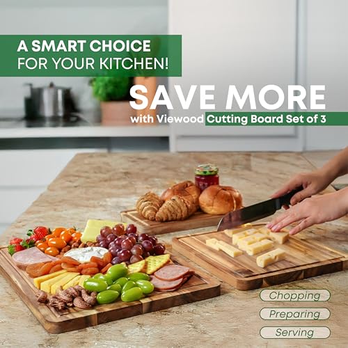 Acacia Wood Cutting Board Set of 3 for Kitchen