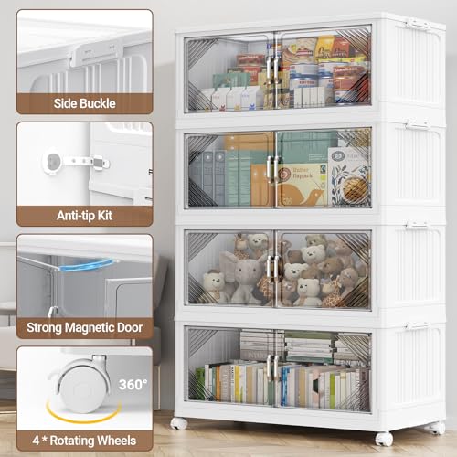 V60 560QT Plastic Stackable Storage Bins with Lid (White / 140QT-4Pack)
