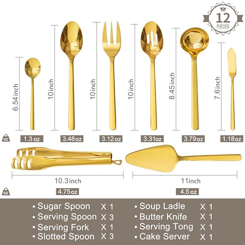 16 piece Large Hostess Serving Utensils Set (12 / Gold)