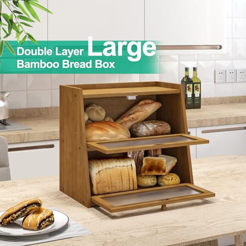 Bread Box for Kitchen Counter (Brown / Large-2_Tier)