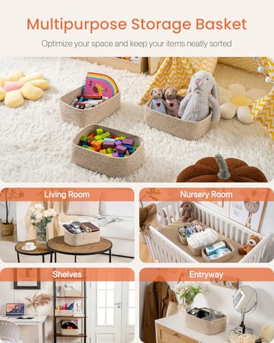 Small Woven Storage Basket for Organizing (Mixed Brown / 12"L x 8"W x 4.5"H)