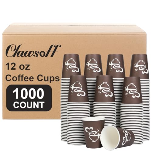 1000 Count 12 oz Paper Coffee Cups Disposable Hot Coffee Cup Brown (Brown / 12OZ-1000 Pack)