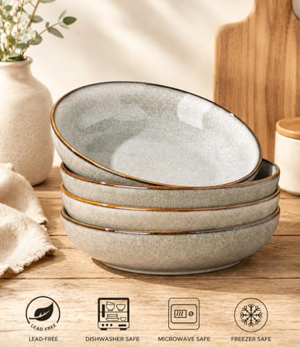 8.5’’ Ceramic Pasta Bowls Set of 4 (Set of 4 / Green Wheat)