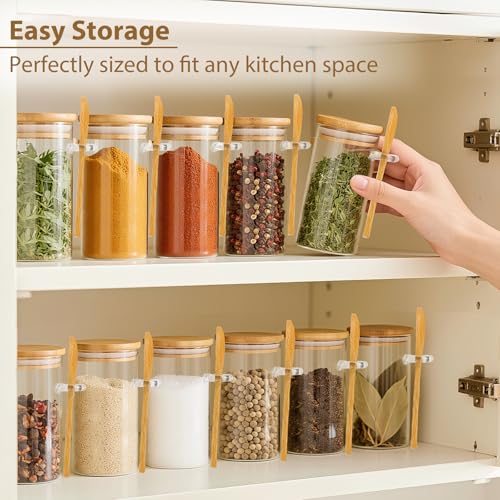 12 Pack 10 oz Round Glass Spice Jars with Lids and Spoons (12pcs-Round / 10oz)