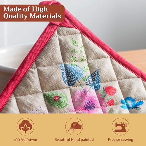 Pot Holders 100% Cotton Potholders (105 - Jardin D'ete - Fog / 8" x 8" (Pot Holder Pack of 1))