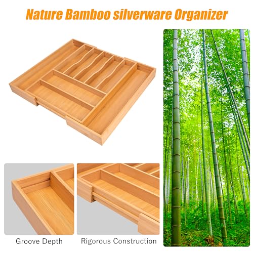 Large Premium Bamboo Silverware Organizer