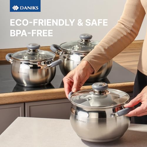 Modern 6 Piece Stainless Steel Cookware Set with Glass Lids (6-Piece Set)