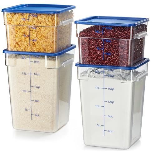 4 Pack Food Storage Containers with Blue Lids (12 qt & 22 qt (2-Pack each))