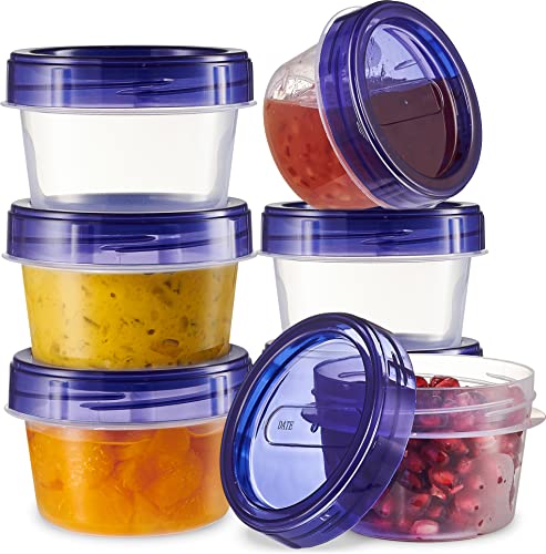 6 Pack Twist Cap Food Storage Containers with Blue Screw on Lid (4 OUNCE)