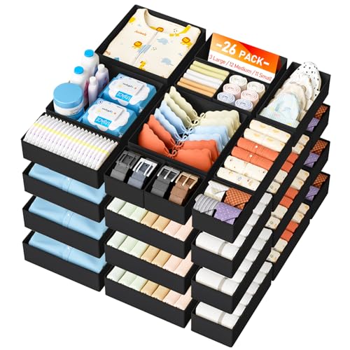 Drawer Organizer Clothes 26 Pack (Black / 26 Pack)