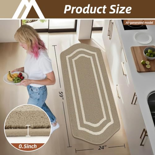 Kitchen Rugs and Mats 24"x59" Non Slip Kitchen Mats for Floor (Beige / 24"x 59 ")