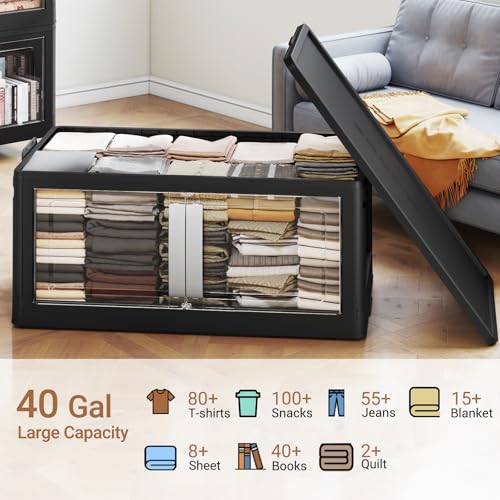 160QT Stackable Storage Bins with Lids (160QT -1pack / Black)