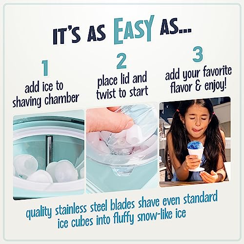 Snow Cone Machine With 2 Reusable Plastic Cups & Ice Scoop for Easy Serving (Table Top / Aqua)