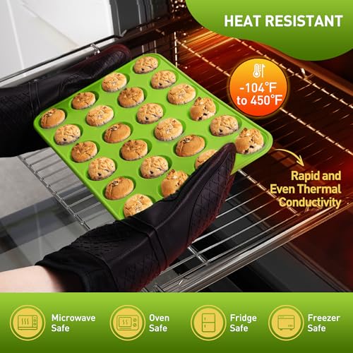 2 Pack 24 Cups Silicone Mini Muffin Pan with Metal Reinforced Frame Silicone Molds Parents Stepdad Pawpaw Who Want Nothing Everything Future Groom Bride Law Christmas Xmas Happy Birthday Gifts Ideal (2pc: 24-Cup Mini / Green)
