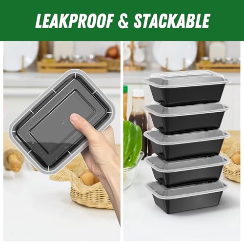 50 Pack (100-Piece) 24 oz Meal Prep Containers Reusable with Lids (24 oz)