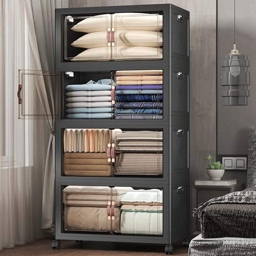 672QT Stackable Storage Bins with Lids (Black / 29.5"L)