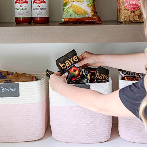 13 Inch Cube Storage Bins Cotton Rope Woven Baskets for Organizing 3 (Off White & Mixed Pink / 13 x 13 x 13 (Standard))