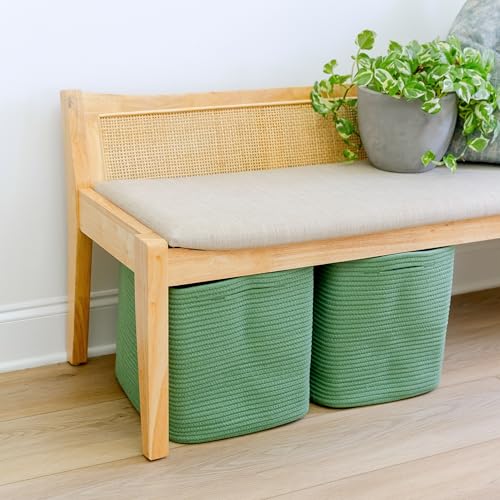 13 Inch Cube Storage Bins Cotton Rope Woven Baskets for Organizing 3 (Green / 13 x 13 x 13 (Standard))