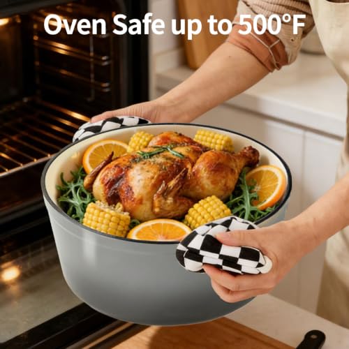 Enameled Cast Iron Dutch Oven pot 6.5 QT with Lid for Bread Baking (Gray)