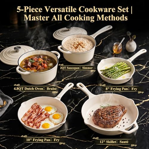Enameled Cast Iron Cookware Set (White E)