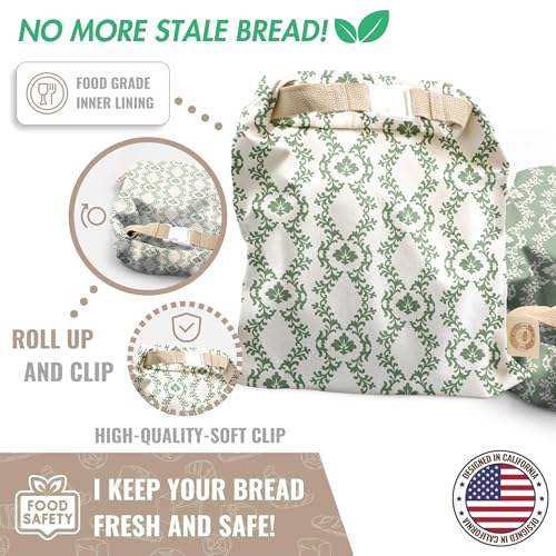 Reusable Bread Bag Set for Home Bakers (Green Ornamental)