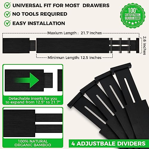 4 Pack Bamboo Drawer Dividers Organizer with Inserts 2.6'' High (4 Count)