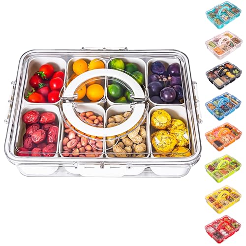 Divided Serving Tray with Lid and Handle (White-1 Pack)