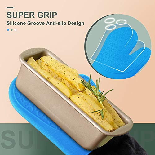 Silicone Oven Mitts (Blue & Black / 14.6in Oven Mitts)