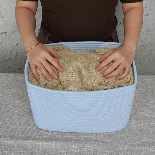 Woven Cotton Rope Storage Baskets 15x10x9.3" 3 Pack Light Blue (light blue)