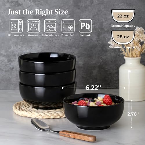 22 OZ Ceramic Soup Bowls & Cereal Bowls (22 OZ / Black)