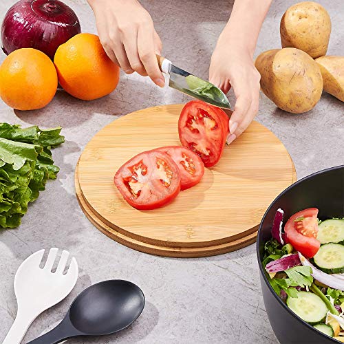 10" Large Salad Serving Bowl with Utensils in Lid (9.84 inch / Matte Black)