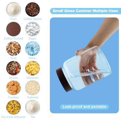 60 oz Glass Coffee Jars with Wooden Airtight Lid Spoon Clear Herb Ground Canister Round Food Storage Container for Sugar Pantry Flours Tea Coffee Bean Spice Cookies (1800ml/60oz-2PACK（with spoon))