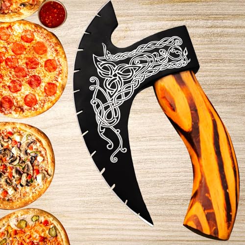 Pizza Cutter Axe Handmade Viking Pizza Axe Kitchen Tool Medieval Slicing Pizza Cutter with Sheath