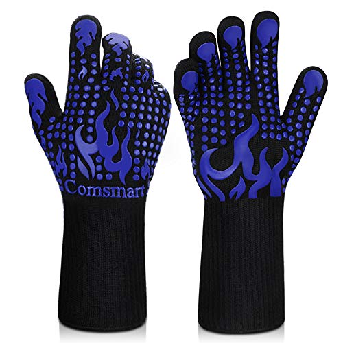 BBQ Gloves 1472F Heat Resistant Silicone Non (long / Blue)