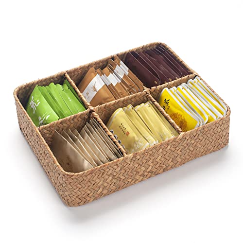 Tea Bag Sugar Packet Holder (10.2 x 7.9 x 2.6 inch / 6 Divided Basket)