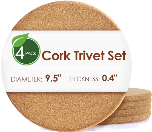 4 Pack Cork Trivets for Hot Dishes (07-9.5 Inch 4pcs Round)