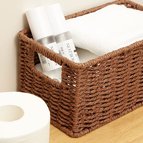 Woven Baskets for Storage (12 x 8 x 6 inches / Dark Brown)